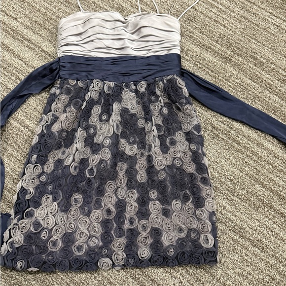 Mignon Strapless Navy and Silver Rosette Dress - Picture 1 of 2